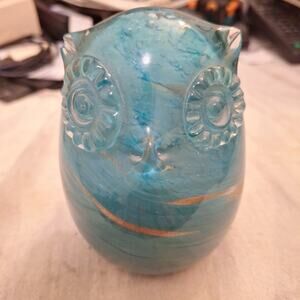Art Glass Owl Hand Blown Feathered Paperweight Hollow Inside